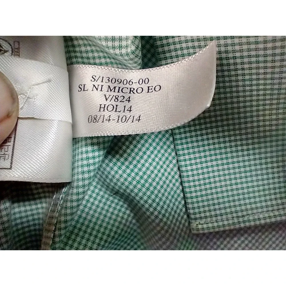 Banana Republic Mens XL Non-Iron Slim‎ Fit Green Micro Check Button Down Shirt